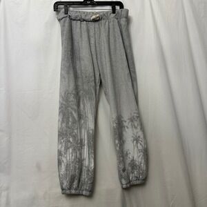 Guru Active Grey Tropical Palm Tree Print Jogger Sweatpants Medium Made in USA